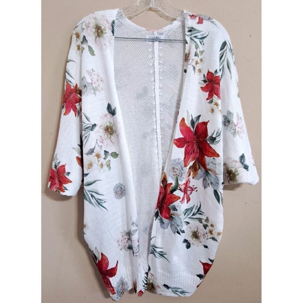 Luisa Ricci Women's L Knit Kimono Floral Print Open Front